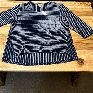 Chico's Blue and White 3/4 Sleeve Boxy Blouse NWT